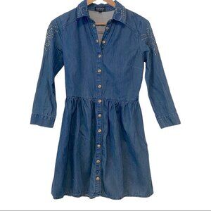 Topshop Denim Golden Metal Embellished Snap Up Mini Dress Size 4
